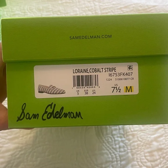 New in box Sam Edelman Loraine Cobalt Striped Flats Loafers size 7.5 - Picture 5 of 12